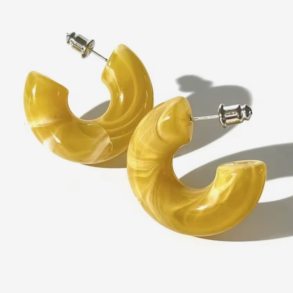 New ZARA Marbled Maze Yellow Acrylic Hoop Earrings